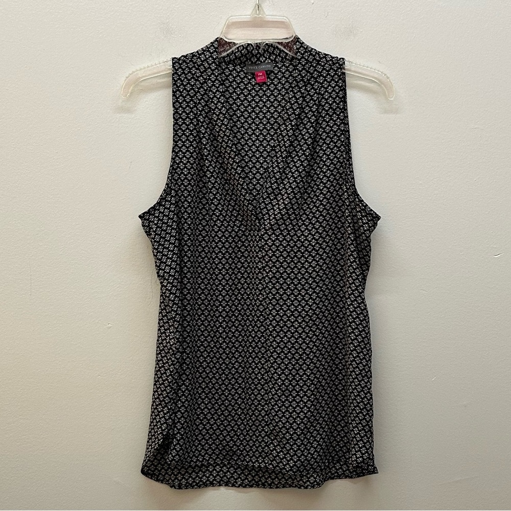 Black and White Printed V-Neck Blouse